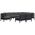 Salon de jardin meuble d'extérieur ensemble de mobilier 9 pièces avec coussins noir bois de pin solide 02_0018067