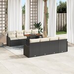 Ensemble de Canapés de Jardin 9 Pièces avec Coussins Noir en Rattan Poly