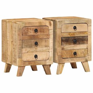 vidaXL Table de chevet 2 Pièces 37x32x50 cm bois massif de manguier brut