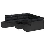 vidaXL Ensemble de canapé de jardin avec coussin 9 Pièces Noir polyrotin