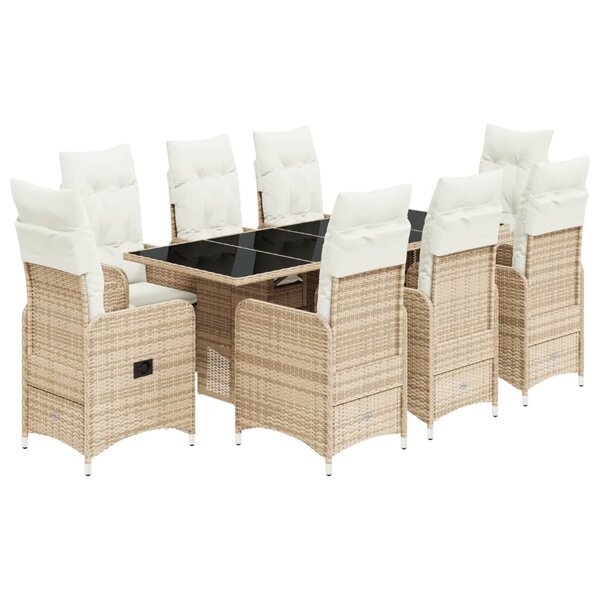 vidaXL Ensemble de bistro de jardin 9 Pièces coussins beige poly rotin