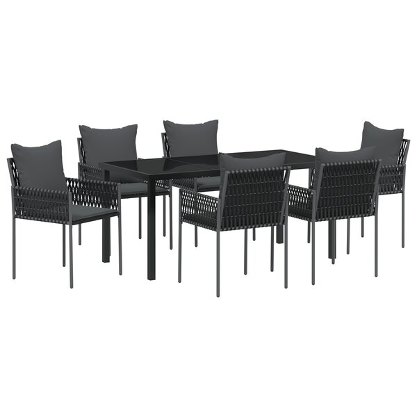vidaXL Ensemble de salle à manger de jardin 7 pièces avec coussins en poly rattan noir