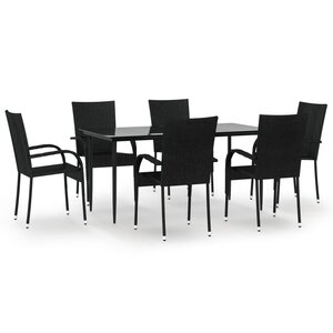 vidaXL Ensemble à manger de jardin 7 Pièces Noir Résine tressée