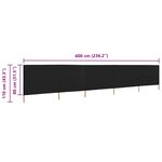 vidaXL Paravent 5 panneaux Tissu 600 x 80 cm Noir