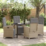 Set de salle à manger jardin de 5 pièces avec coussins en rotin poly beige