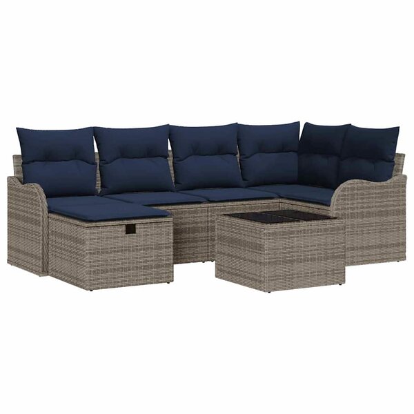 vidaXL Ensemble de canapé de jardin 7 Pièces Gris et marine polyrotin
