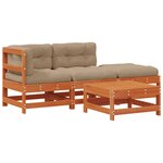 vidaXL Ensemble de salon de jardin 4 Pièces Brun cire Bois de pin massif