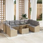 vidaXL Ensemble de canapé de jardin de 10 pièces avec coussins Beige Poly Rattan