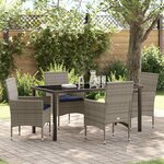 vidaXL Ensemble table et chaises avec coussin 5 Pièces Gris Rotin PE