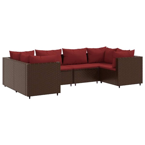 vidaXL Salon de jardin 6 Pièces avec coussins Marron Résine tressée