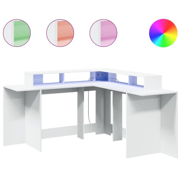 vidaXL Bureau avec lumières LED blanc 152x152x91 cm bois d'ingénierie