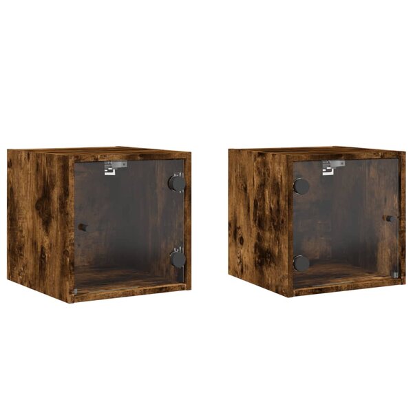 vidaXL Tables de chevet et portes vitrées 2 Pièces chêne fumé 35x37x35 cm