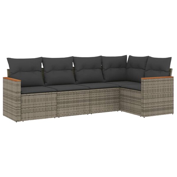 vidaXL Salon de jardin 5 Pièces avec coussins gris résine tressée