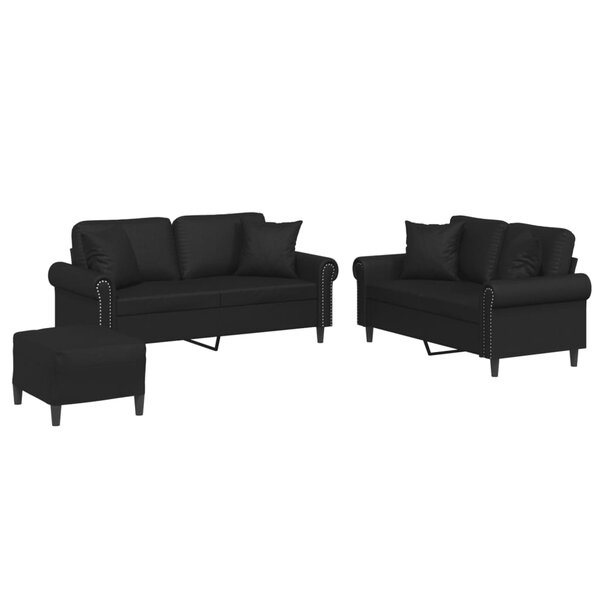 vidaXL Ensemble de canapés 3 Pièces avec coussins noir similicuir