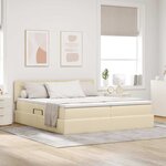 vidaXL Lit de rangement LED avec matelas Crème 200 x 200 cm Tissu