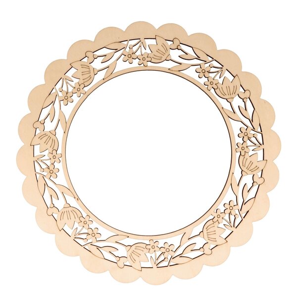 Couronne en bois aux motifs fleuris 29 x 29 cm