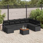 vidaXL Ensemble de canapé de jardin avec coussin 9 Pièces Noir Poly rotin
