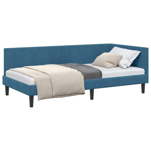 vidaXL Cadre de lit d'angle Bleu 90 x 200 cm Velours