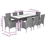 vidaXL Ensemble à manger de jardin et coussins 9 Pièces noir rotin verre