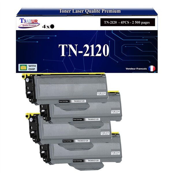 4 Toners compatibles avec Brother TN2120 pour Brother MFC-7320  MFC-7440  MFC-7440N  MFC-7840  MFC7-840W - 2 600 pages - T3AZUR