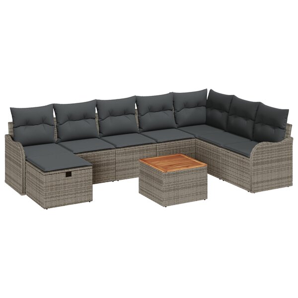 Ensemble de 9 pièces de canapé de jardin avec coussins gris poly rattan
