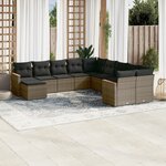 vidaXL Salon de jardin 11 Pièces avec coussins gris résine tressée