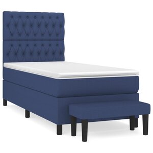 vidaXL Sommier à lattes de lit avec matelas Bleu 90x200 cm Tissu