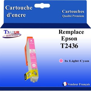 T3AZUR- Cartouche Compatible avec Epson 24XL 24 XL remplace Epson Expression Photo XP-850 XP-750 XP-950 XP-55 XP-860 XP-760 XP-960 XP-970 Light Magenta