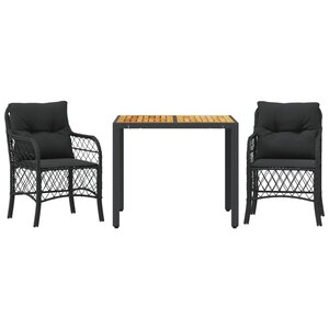 vidaXL Ensemble de bistro 3 Pièces avec coussins noir résine tressée