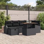 vidaXL Set de 7 pièces de canapé de jardin avec coussins noirs en poly rotin