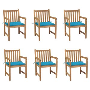 vidaXL Chaises de jardin lot de 6 et coussins bleu Bois de teck massif