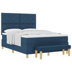 vidaXL Lit Box Spring avec Matelas & Banc Bleu 160x200 cm Tissu