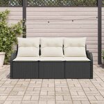 vidaXL Ensemble de canapé de jardin avec coussin 3 Pièces Noir polyrotin