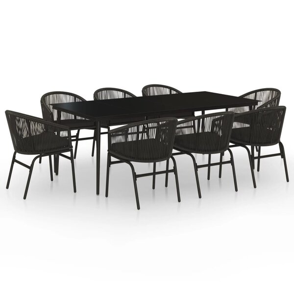 vidaXL Ensemble de salle à manger de jardin 9 Pièces Noir