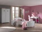 AMORI Lit simple + Sommier + Armoire 2 portes + Chevet + Bureau