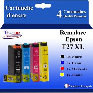 T3AZUR - 4x Cartouches Compatibles avec pson T2711 / T2712 / T2713 / T2714 (27XL)