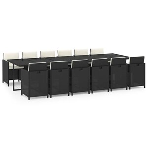 vidaXL Ensemble à manger de jardin coussins 13 Pièces Résine tressée Noir