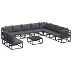 vidaXL Ensemble de canapé de jardin avec coussin 11 Pièces Noir Aluminium