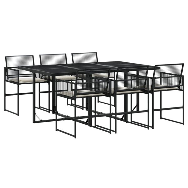 vidaXL Ensemble à manger de jardin coussins 7 Pièces noir résine tressée