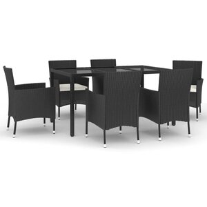 vidaXL Ensemble à manger de jardin coussins 7Pièces Noir Résine tressée
