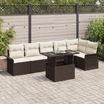 vidaXL Set de canapé de jardin 7 pièces avec coussins marron en rotin poly