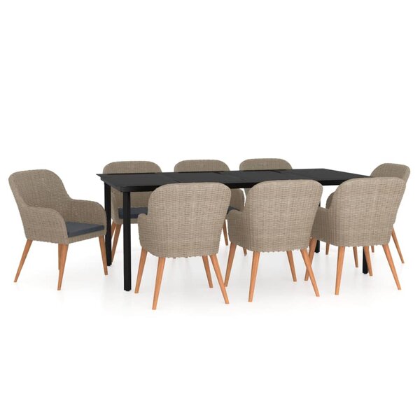 vidaXL Ensemble à manger de jardin avec coussins 9 Pièces marron