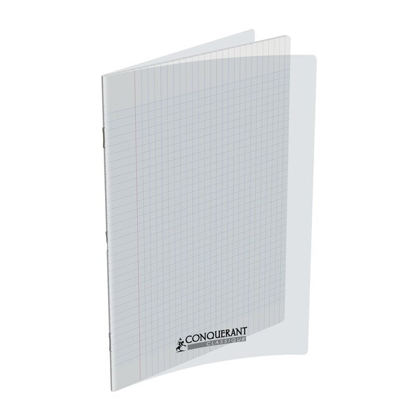 Cahier conquérant polypro agrafé 24x32 cm 140P 90G grands carreaux incolore CONQUÉRANT