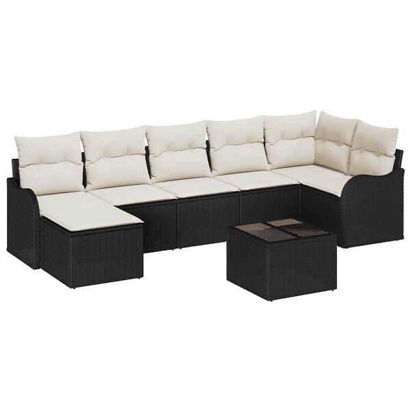Ensemble de canapé de jardin 7 pièces avec coussins en rattan synthétique marron