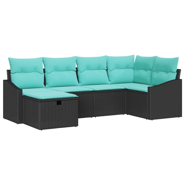 vidaXL Ensemble de Canapés avec coussin 6 Pièces Noir polyrotin