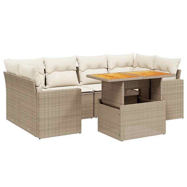 vidaXL Salon de jardin avec coussins 7 Pièces beige résine tressée