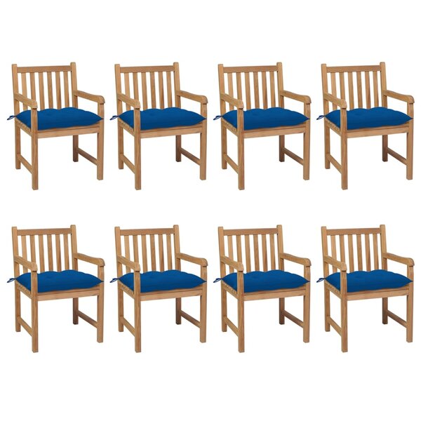 vidaXL Chaises de jardin lot de 8 avec coussins bleu Bois teck solide