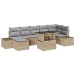 vidaXL Ensemble de canapé de jardin 8 pièces avec coussins Beige en poly rotin