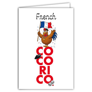 69-4504 Carte French Cocorico Coq Fier Vainqueur Drapeau Bleu Blanc Rouge Béret Pétanque Clichés français Illustration Humoristique French Touch - Avec Enveloppe 12x17cm - Fabrication française