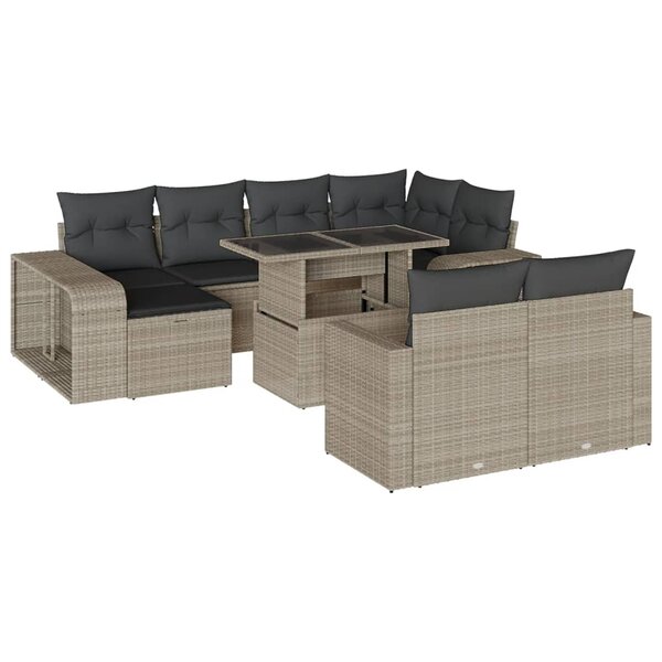 vidaXL Salon de jardin 11 Pièces avec coussins gris clair résine tressée